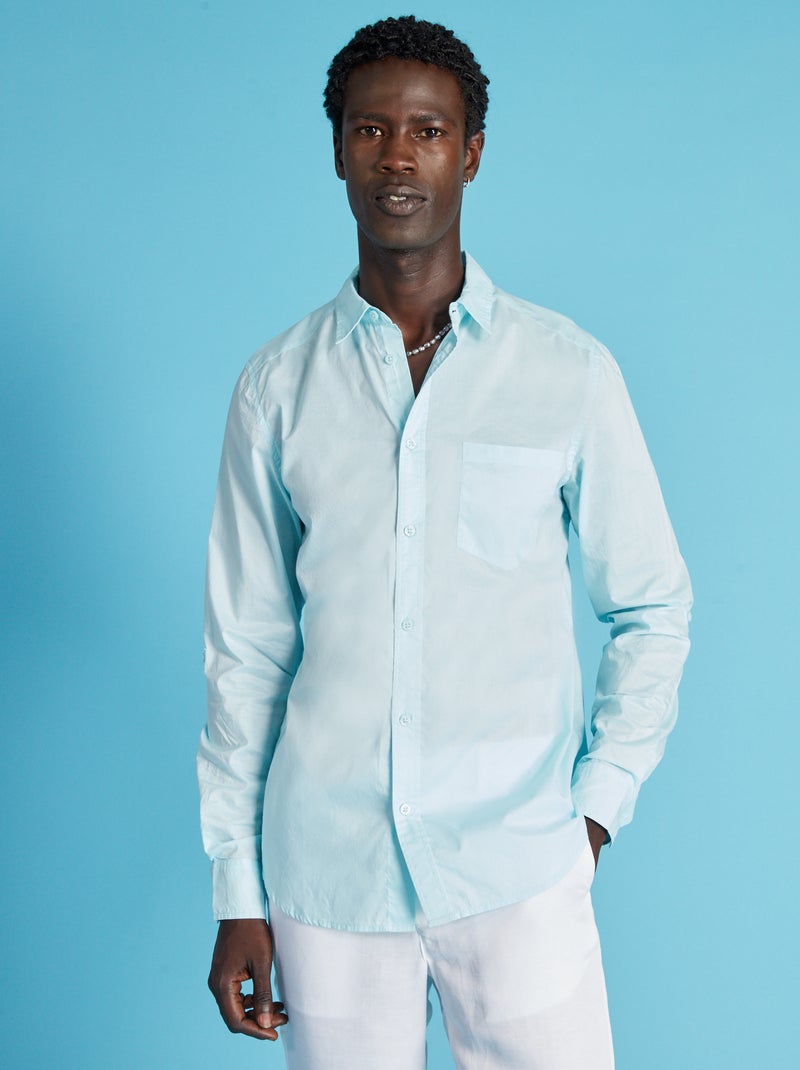 Camisa com corte a direito de puro algodão AZUL - Kiabi