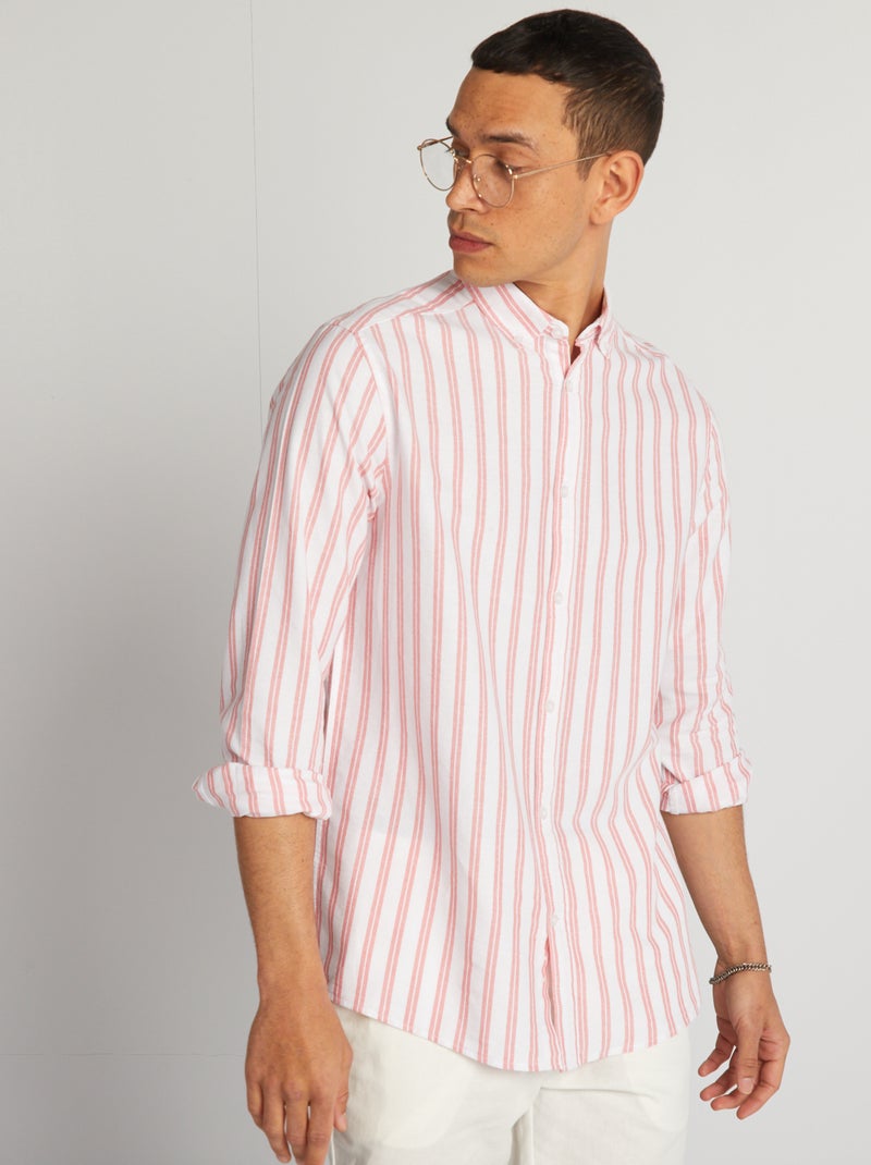 Camisa com corte a direito e às riscas LARANJA - Kiabi