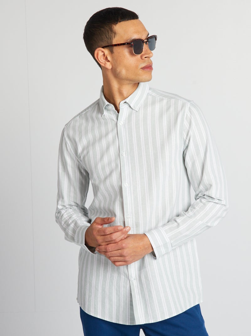 Camisa com corte a direito e às riscas VERDE - Kiabi