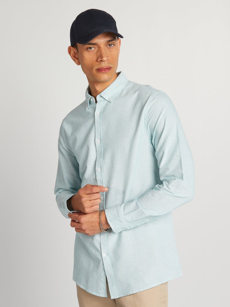 Camisa com corte a direito e às riscas VERDE - Kiabi