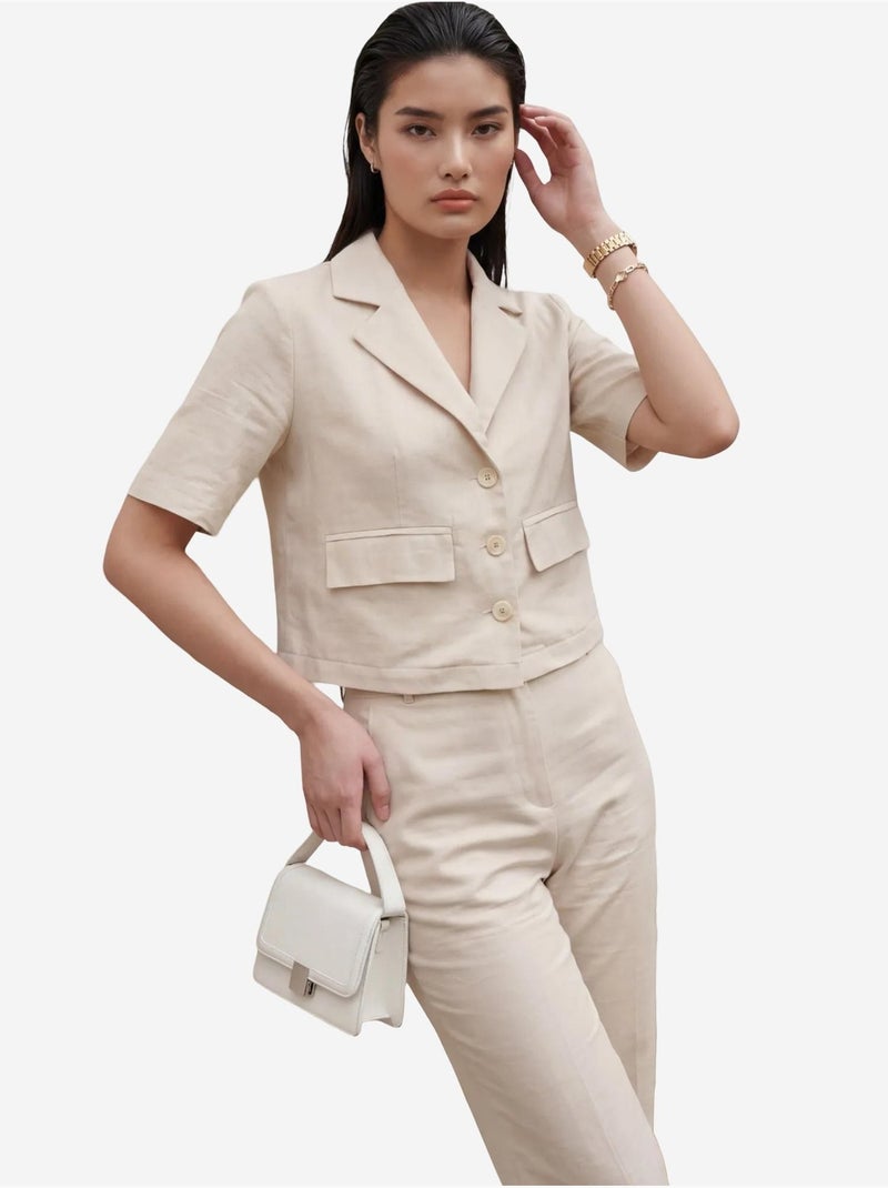 Camisa com detalhe de bolso e calças conjunto de duas peças my fashion Bege-argila - Kiabi