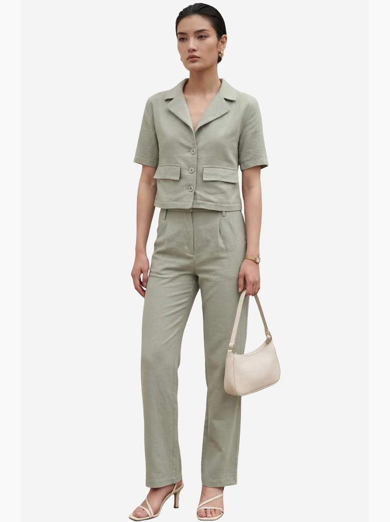 Camisa com detalhe de bolso e calças conjunto de duas peças my fashion Verde pastel - Kiabi