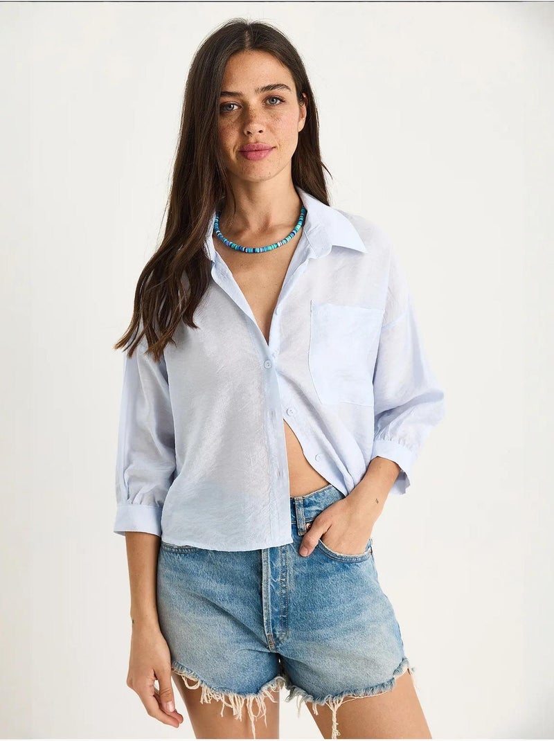 Camisa com detalhe de bolso único e manga curta lucci Azul-céu - Kiabi