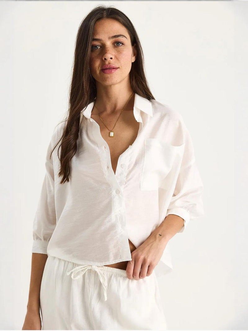 Camisa com detalhe de bolso único e manga curta lucci Branco - Kiabi