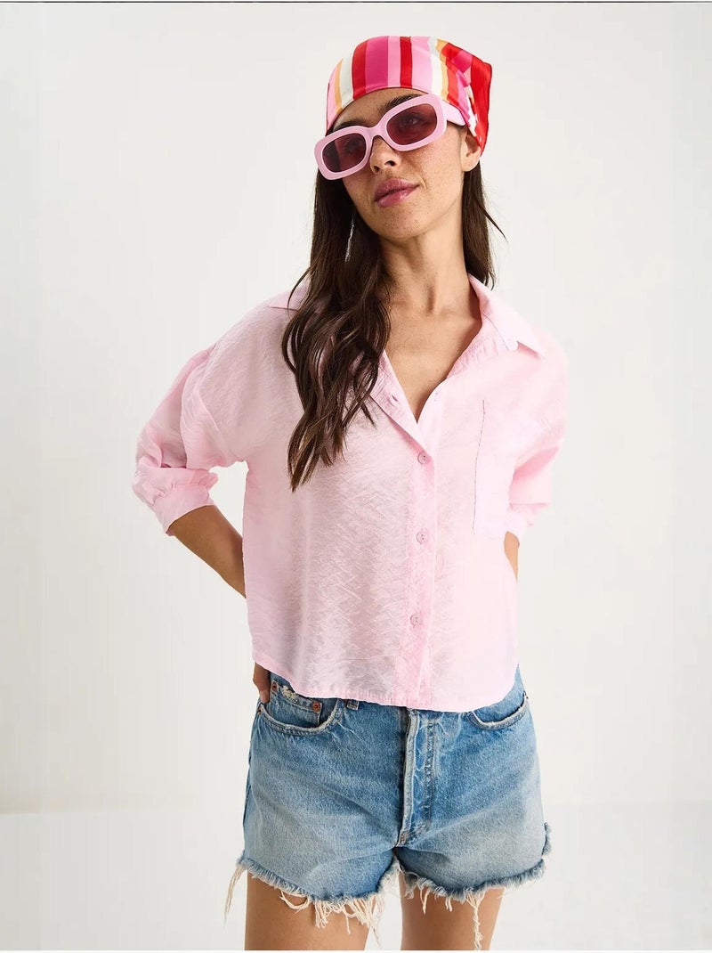 Camisa com detalhe de bolso único e manga curta lucci Rosa-claro - Kiabi