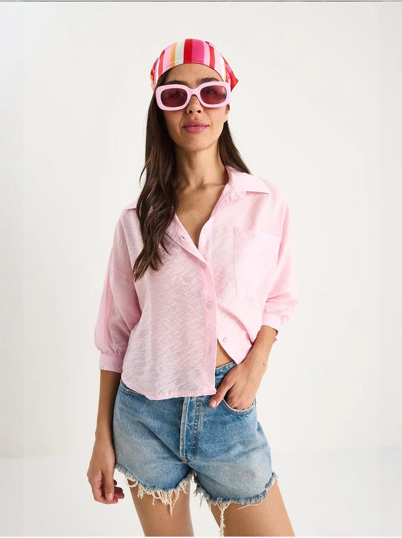 Camisa com detalhe de bolso único e manga curta lucci Rosa-claro - Kiabi