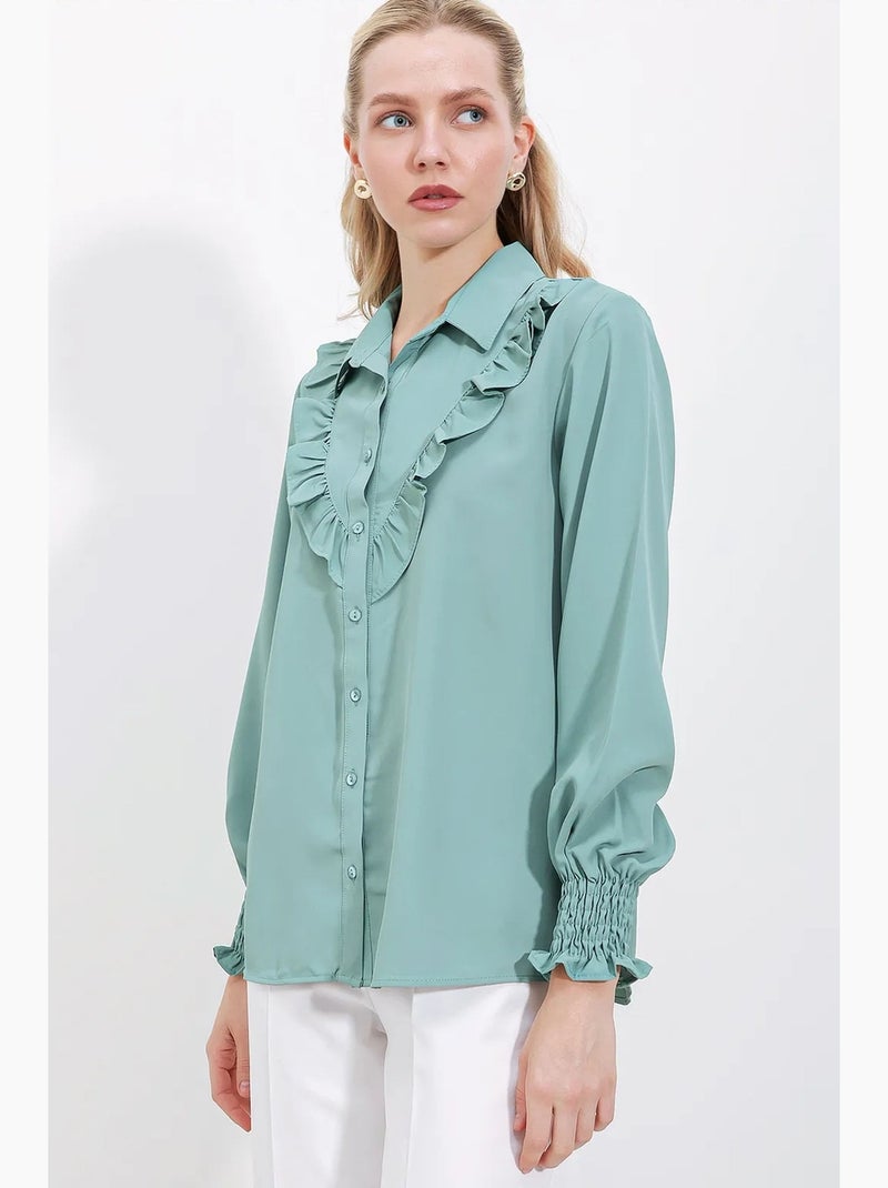 Camisa com detalhes de folhos bdart Verde - Kiabi