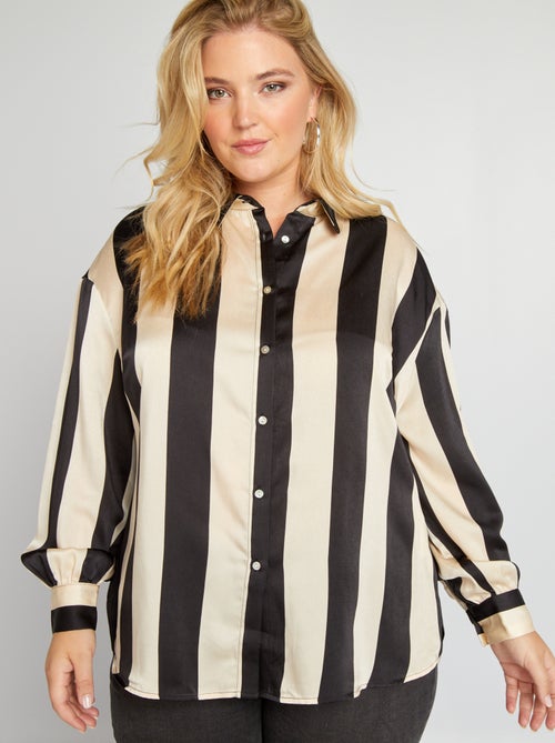 Camisa com efeito acetinado com colarinho italiano - Kiabi