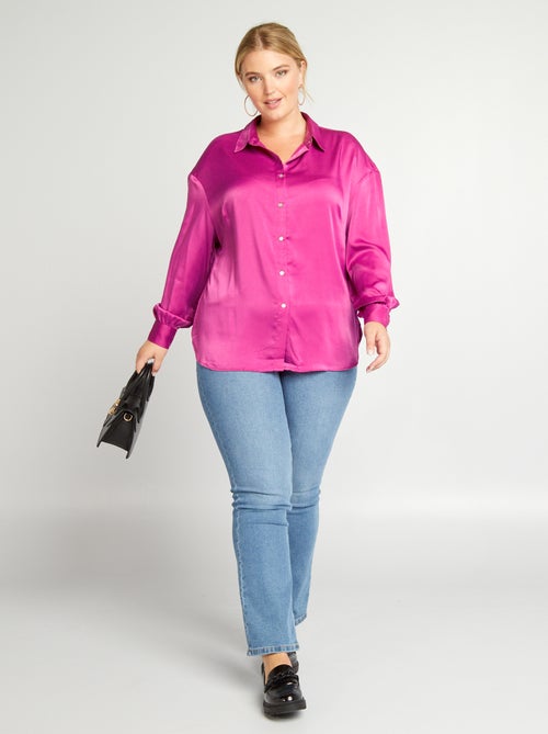 Camisa com efeito acetinado com colarinho italiano - Kiabi