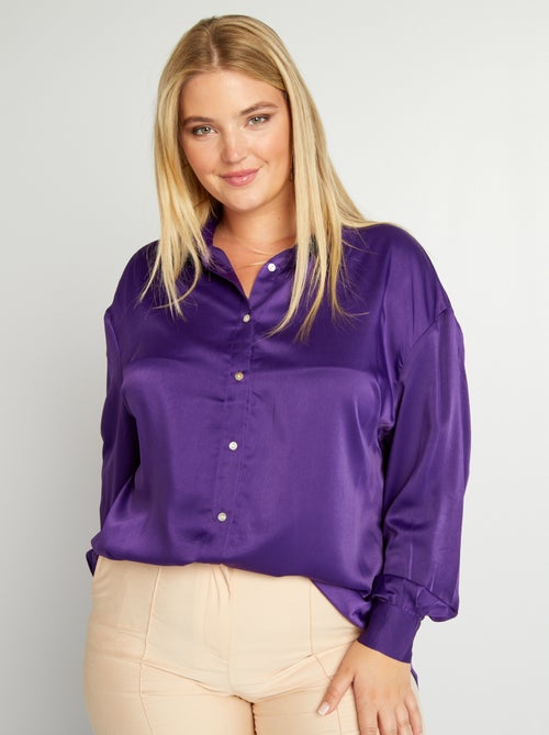 Camisa com efeito acetinado com colarinho italiano - Kiabi