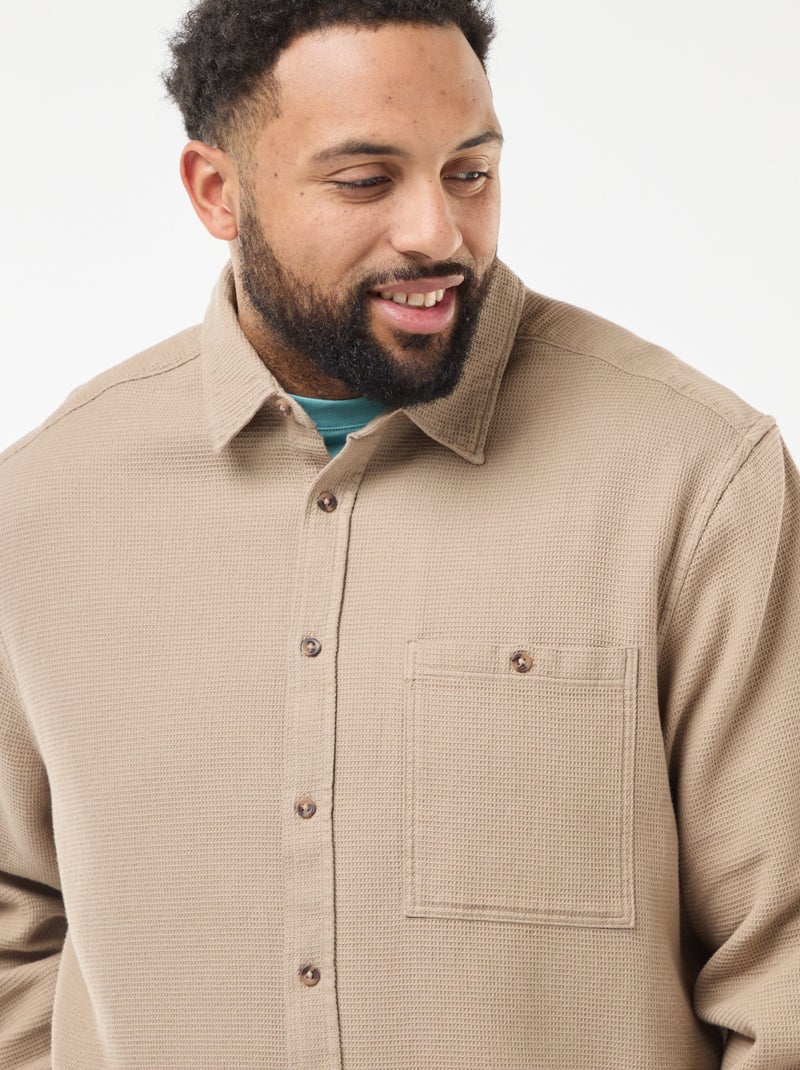Camisa com efeito waffle lisa Bege - Kiabi