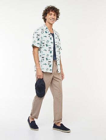 Camisa com estampado de manga curta em linho misturado
