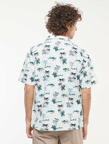 Camisa com estampado de manga curta em linho misturado