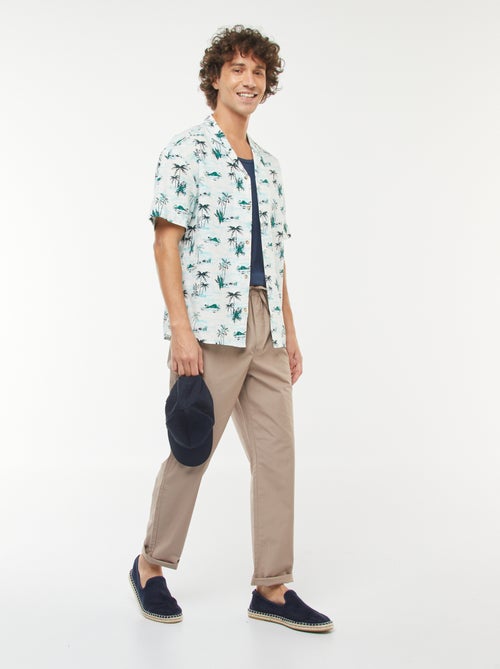 Camisa com estampado de manga curta em linho misturado - Kiabi