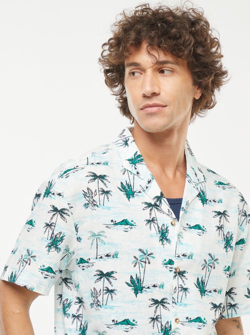 Camisa com estampado de manga curta em linho misturado - Kiabi