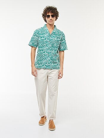 Camisa com estampado de manga curta em linho misturado
