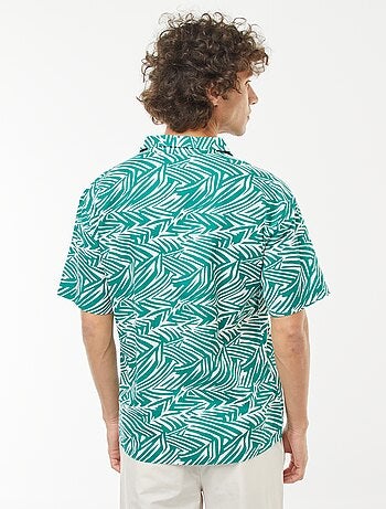 Camisa com estampado de manga curta em linho misturado