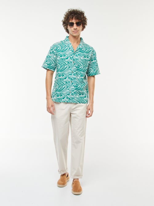 Camisa com estampado de manga curta em linho misturado - Kiabi