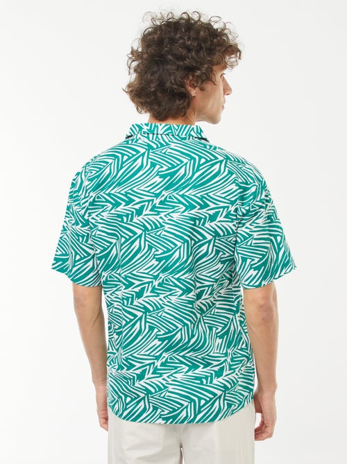 Camisa com estampado de manga curta em linho misturado - Kiabi