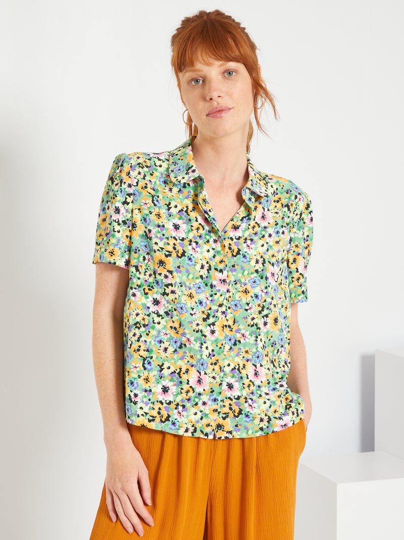 Camisa com estampado 'flores' VERDE - Kiabi