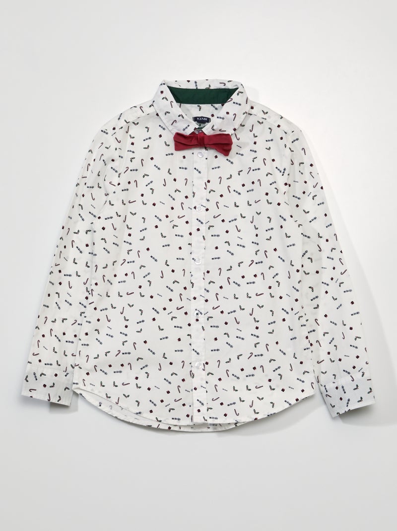 Camisa com estampado + laço borboleta BRANCO - Kiabi