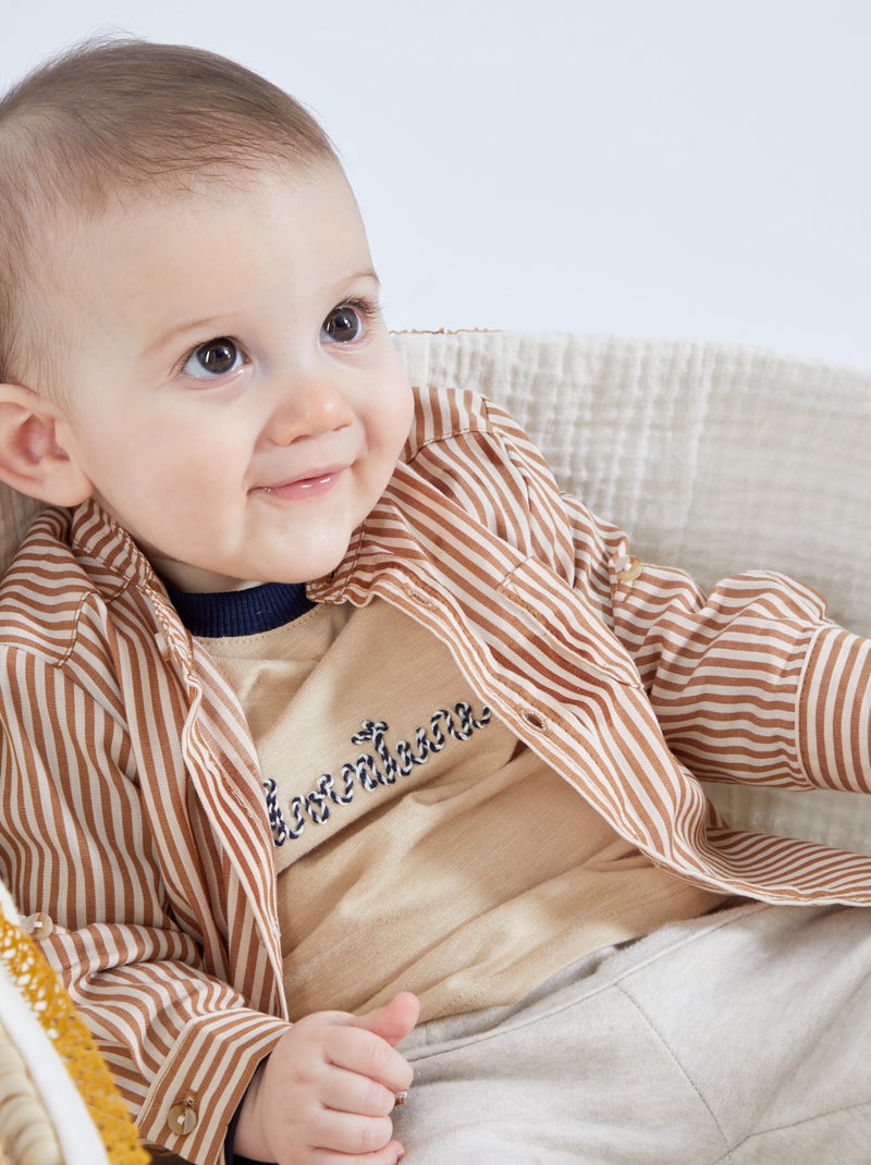 Camisa com estampado vichy BEGE - Kiabi