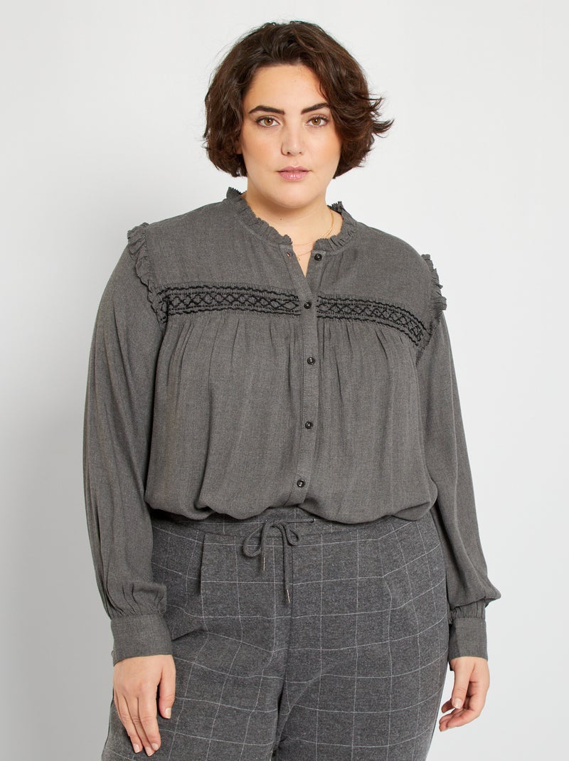 Camisa com folhos CINZA - Kiabi