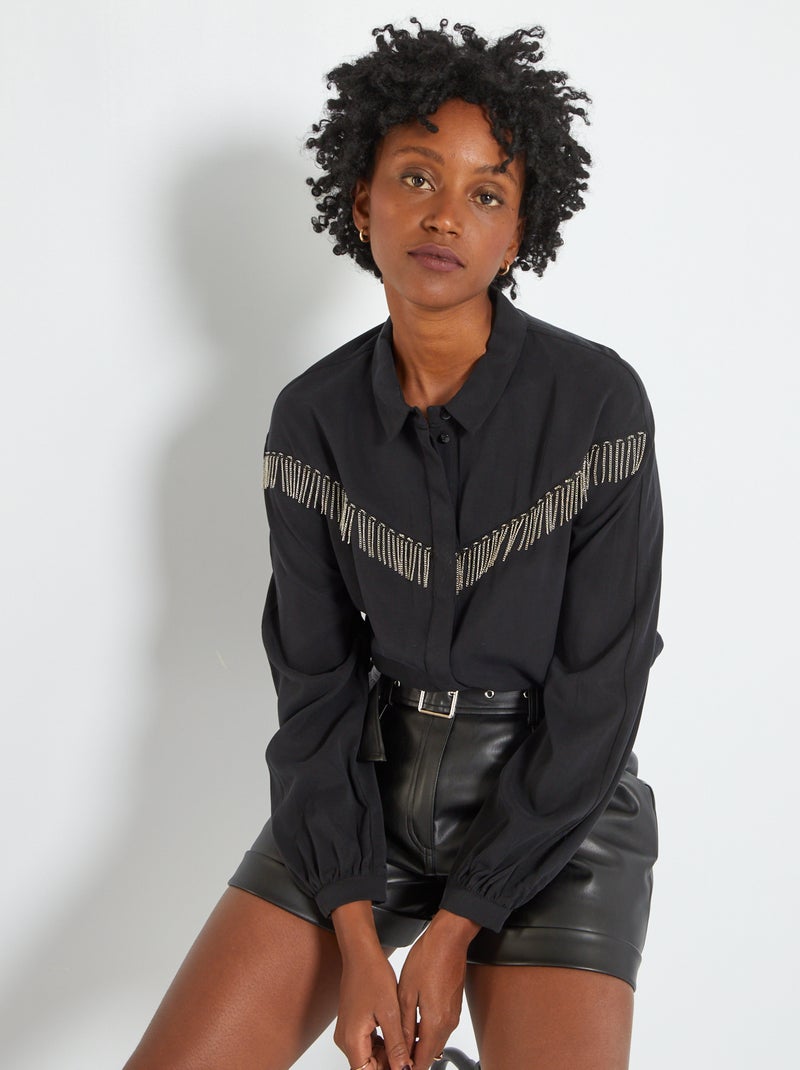 Camisa com franjas PRETO - Kiabi