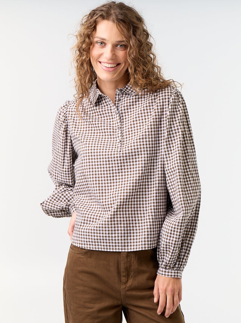 Camisa com gola abotoada Caqui - Kiabi