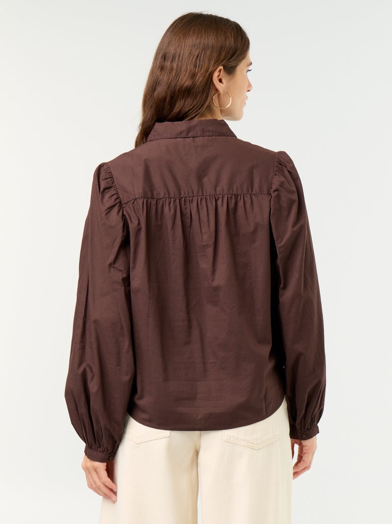 Camisa com gola abotoada Castanho - Kiabi
