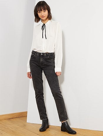 Camisa com gola bordada e com laço - Kiabi