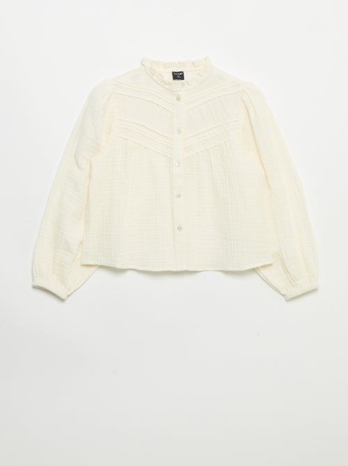 Camisa com gola com folhos e bordados - Kiabi