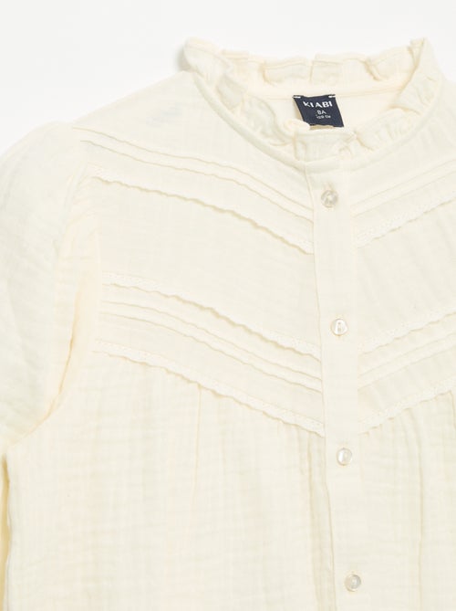 Camisa com gola com folhos e bordados - Kiabi