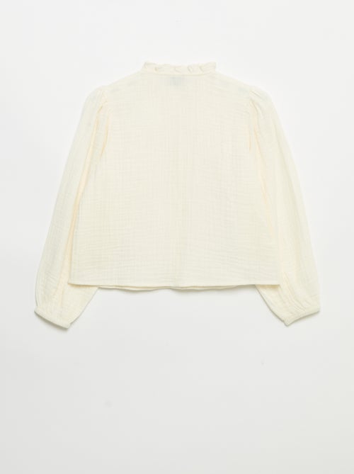 Camisa com gola com folhos e bordados - Kiabi