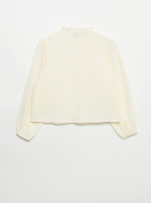 Camisa com gola com folhos e bordados - Kiabi Camisa com gola com folhos e bordados - Kiabi