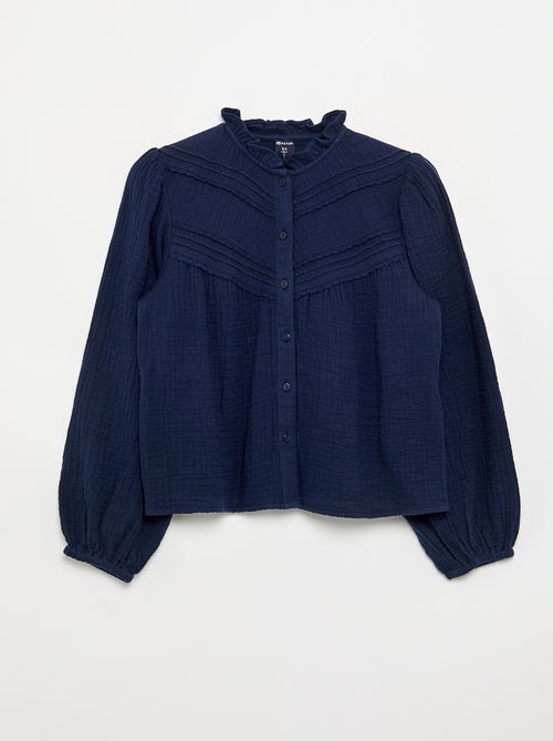 Camisa com gola com folhos e bordados - Kiabi Camisa com gola com folhos e bordados - Kiabi