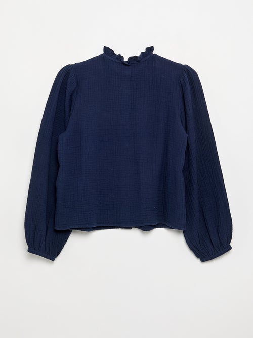 Camisa com gola com folhos e bordados - Kiabi Camisa com gola com folhos e bordados - Kiabi