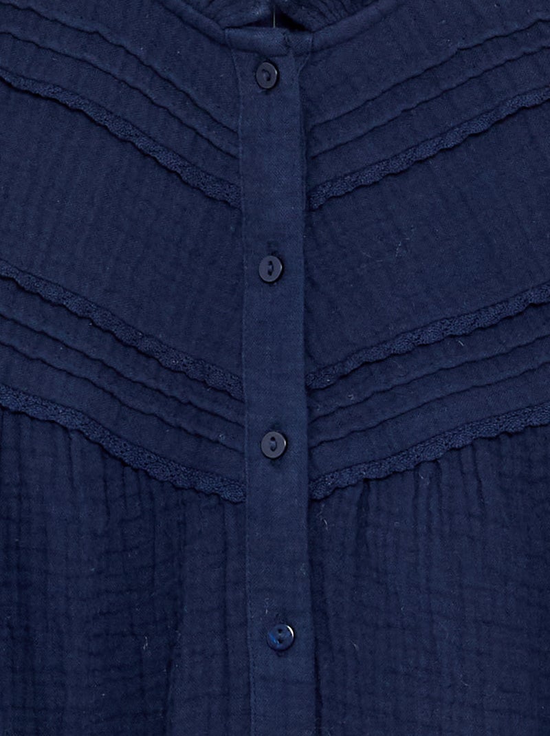 Camisa com gola com folhos e bordados Preto - Kiabi