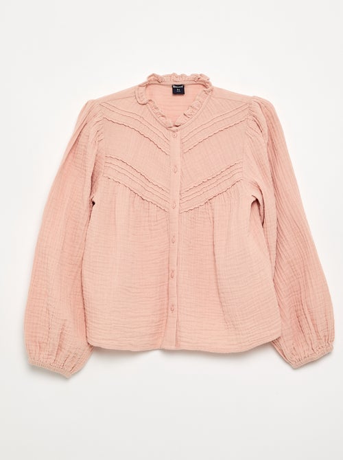 Camisa com gola com folhos e bordados - Kiabi