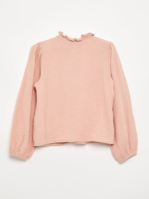 Camisa com gola com folhos e bordados - Kiabi