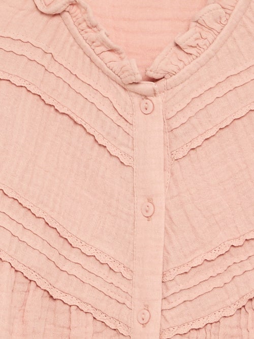 Camisa com gola com folhos e bordados - Kiabi
