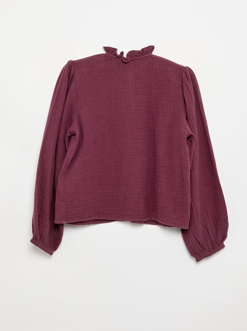 Camisa com gola com folhos e bordados - Kiabi