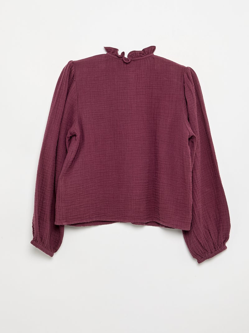Camisa com gola com folhos e bordados Violeta - Kiabi