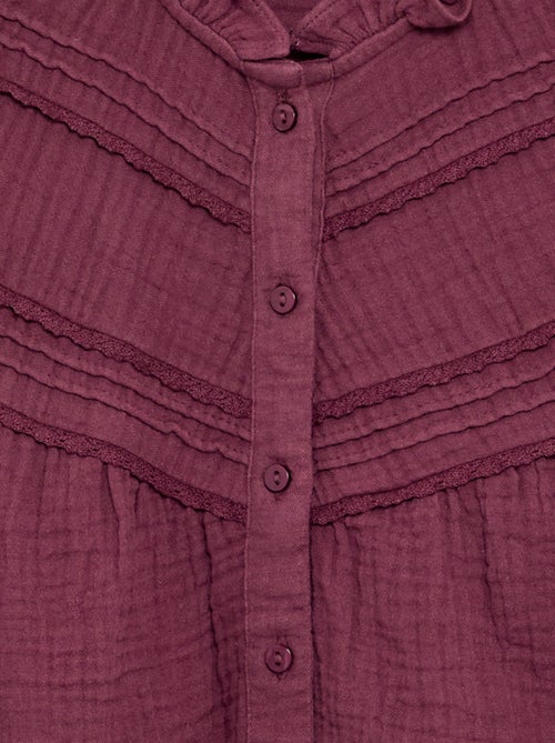 Camisa com gola com folhos e bordados - Kiabi