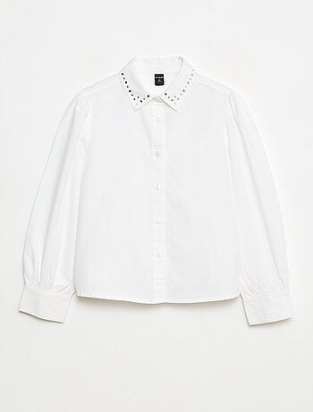 Camisa com Gola de Bijuteria Falsa