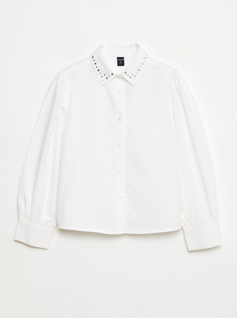 Camisa com Gola de Bijuteria Falsa Branco - Kiabi