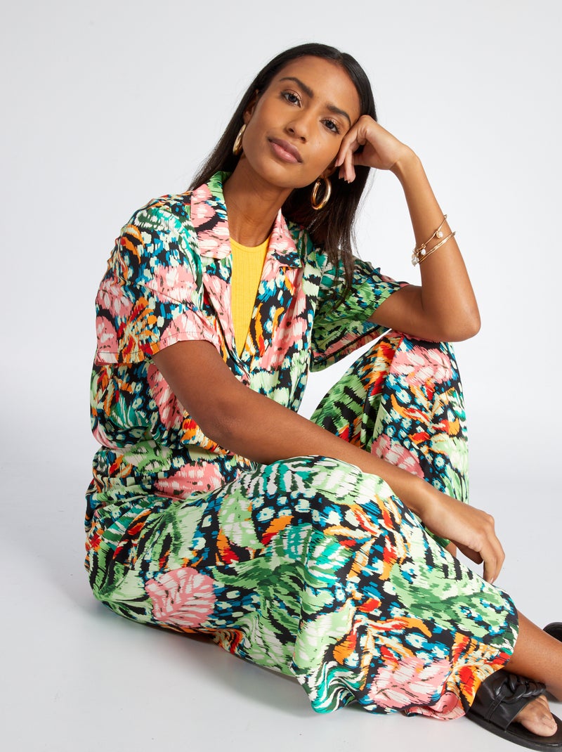 Camisa com gola de pijama e estampado tropical VERDE - Kiabi