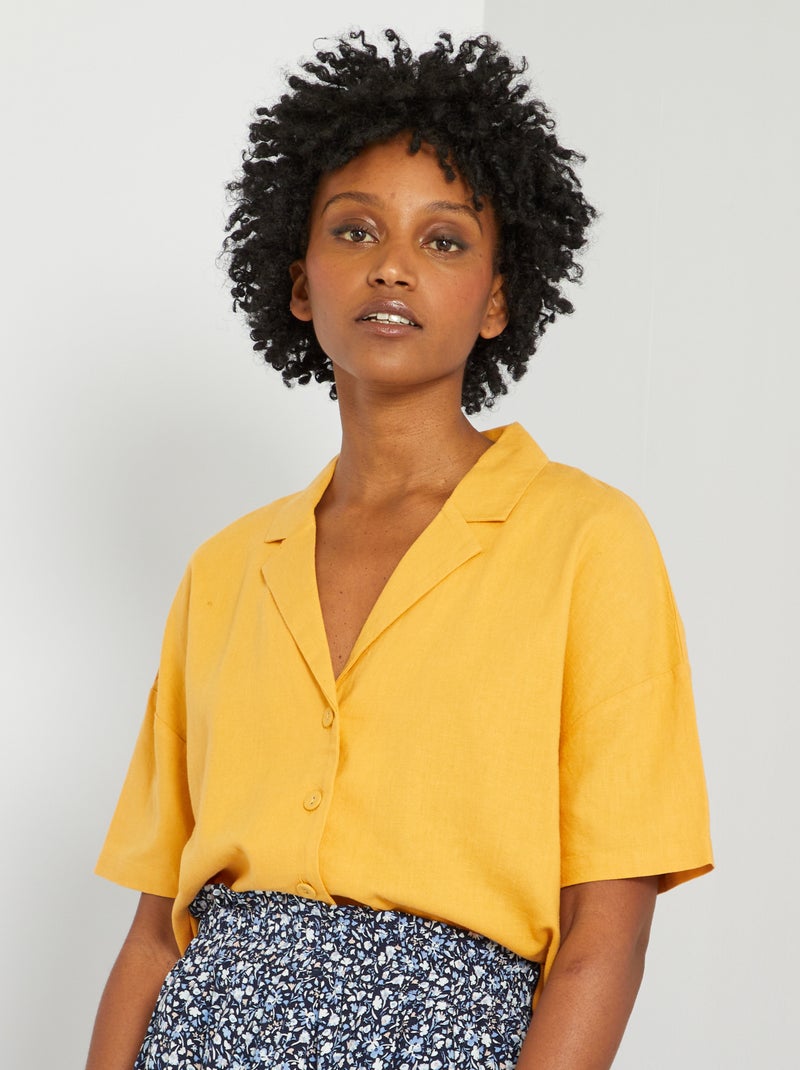 Camisa com gola de pijama em linho AMARELO - Kiabi