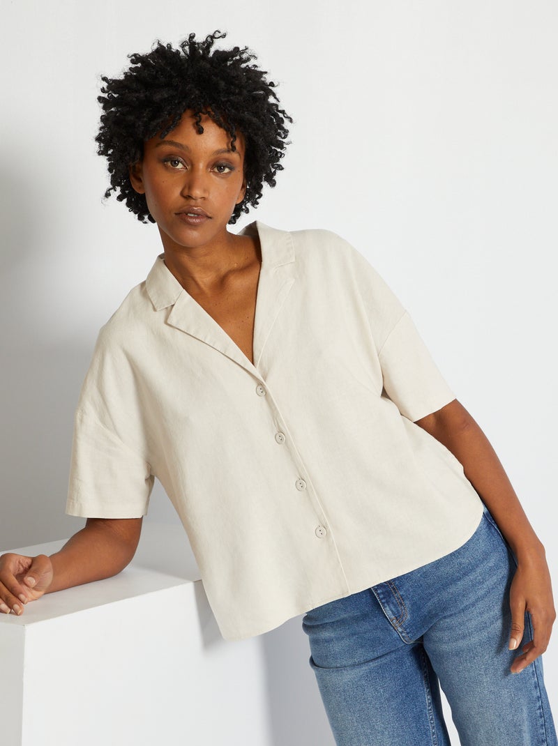Camisa com gola de pijama em linho BEGE - Kiabi