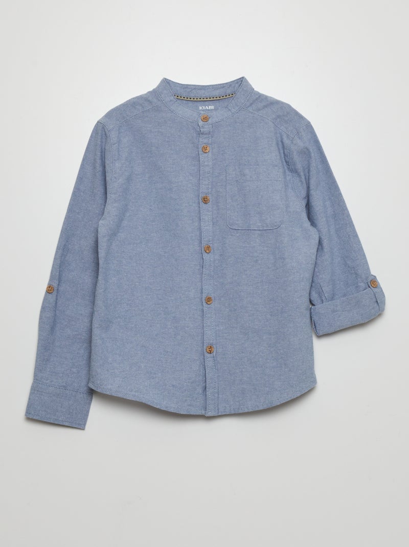 Camisa com gola mao AZUL - Kiabi